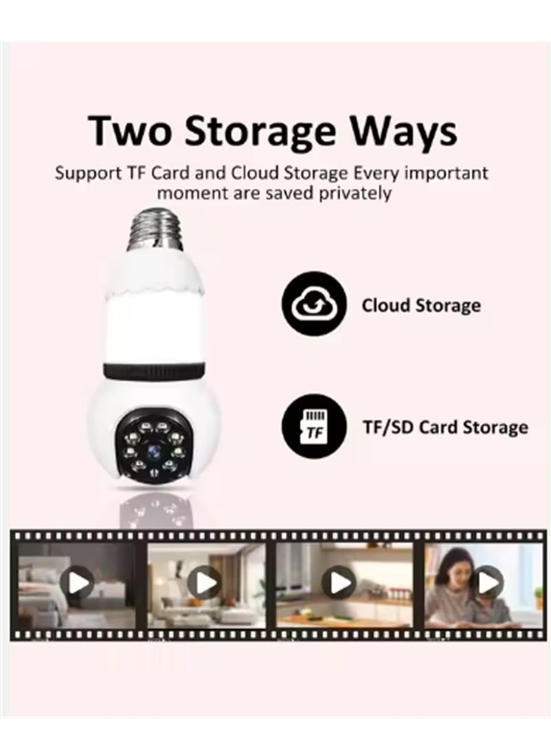 5MP E27 Bulb Camera Wifi Surveillance With LED Bulb HD PTZ 8X Zoom Smart Home Tracking Two Way Audio Night Vision Wireless Cam (32G)