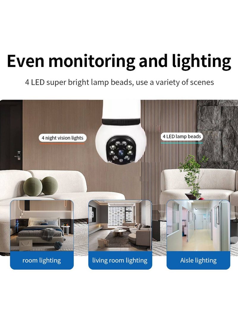 5MP E27 Bulb Camera Wifi Surveillance With LED Bulb HD PTZ 8X Zoom Smart Home Tracking Two Way Audio Night Vision Wireless Cam (32G)