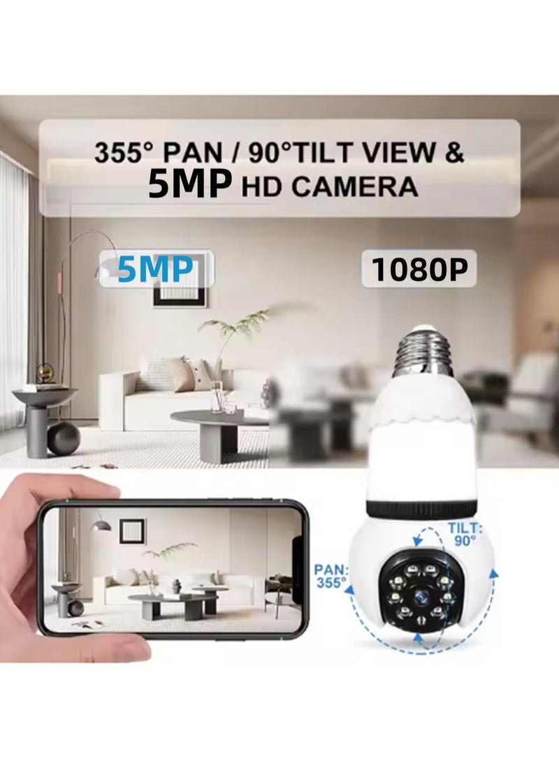 5MP E27 Bulb Camera Wifi Surveillance With LED Bulb HD PTZ 8X Zoom Smart Home Tracking Two Way Audio Night Vision Wireless Cam (32G)