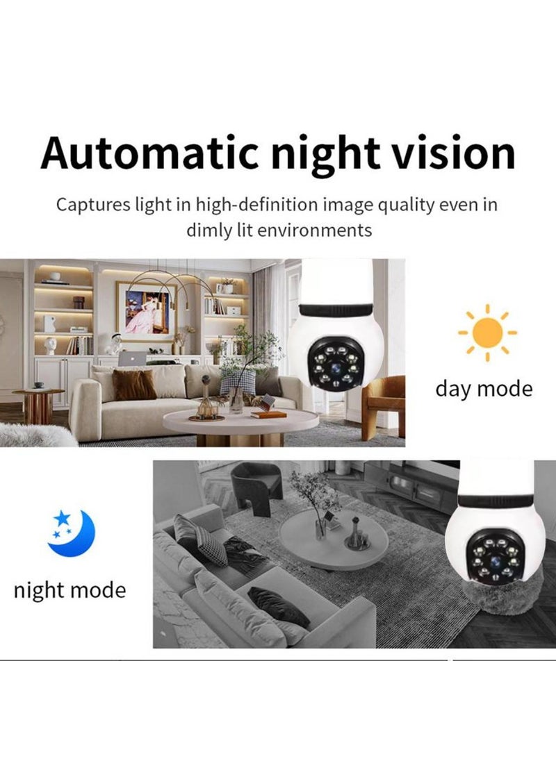 5MP E27 Bulb Camera Wifi Surveillance With LED Bulb HD PTZ 8X Zoom Smart Home Tracking Two Way Audio Night Vision Wireless Cam (64G)