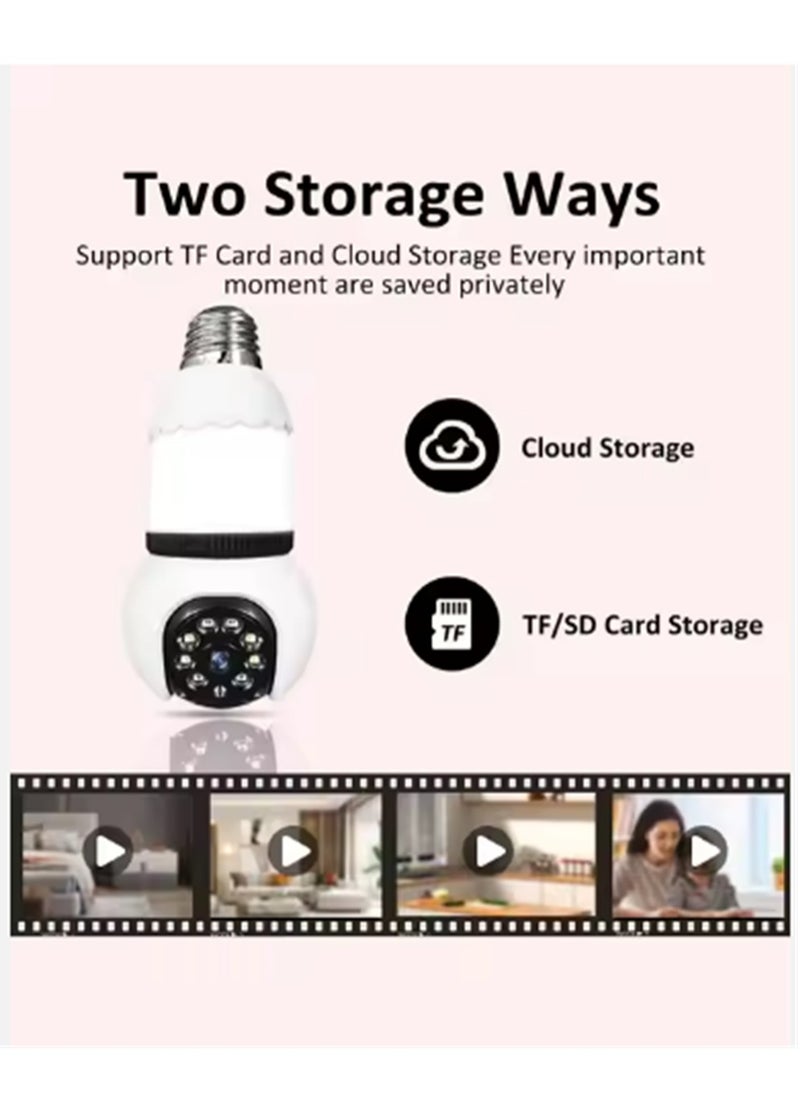 5MP E27 Bulb Camera Wifi Surveillance With LED Bulb HD PTZ 8X Zoom Smart Home Tracking Two Way Audio Night Vision Wireless Cam (64G)