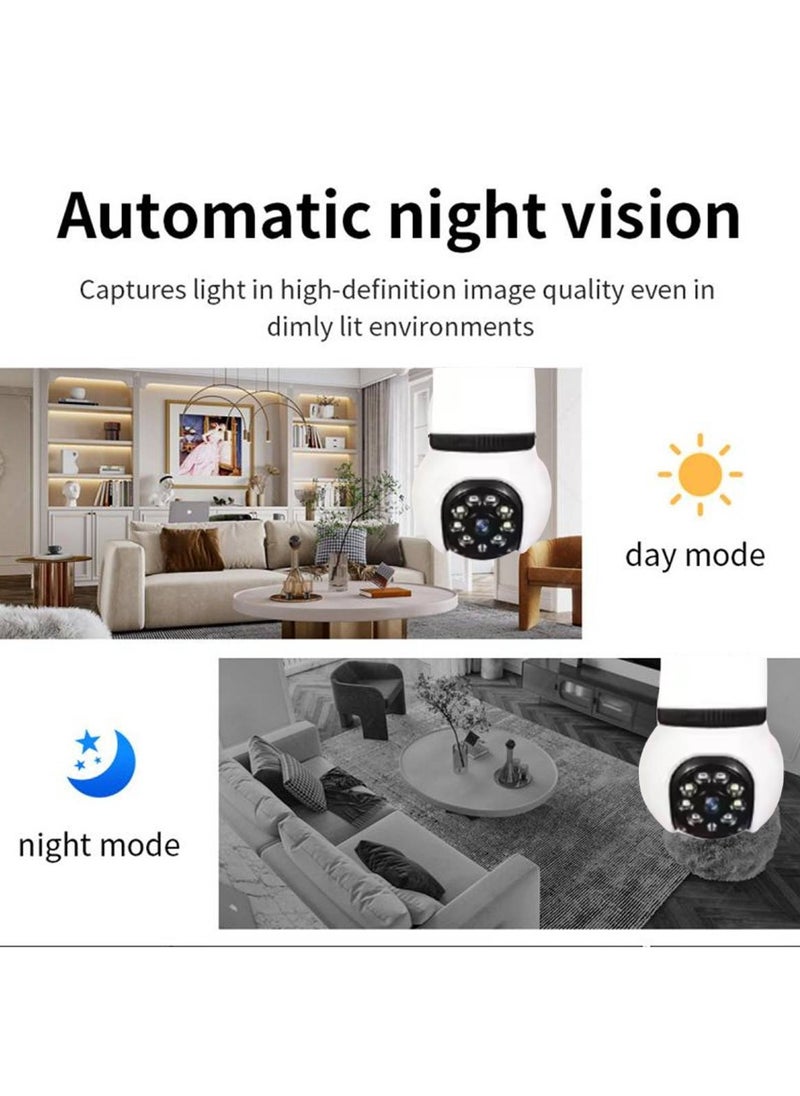 5MP E27 Bulb Camera Wifi Surveillance With LED Bulb HD PTZ 8X Zoom Smart Home Tracking Two Way Audio Night Vision Wireless Cam (32G)