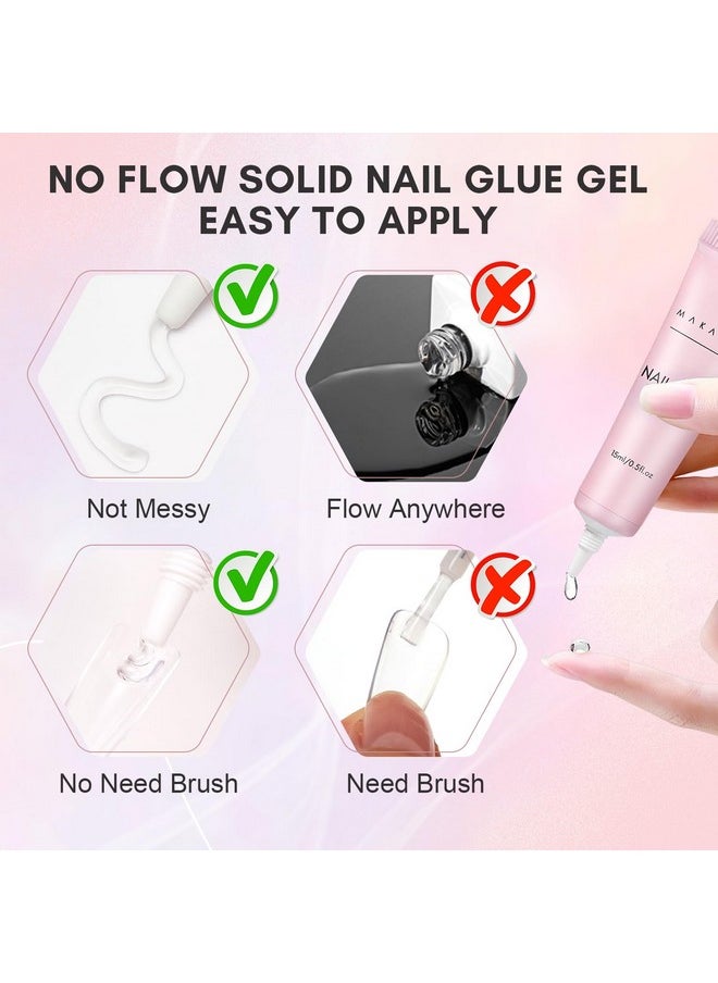 Gel Nail Glue For Press On Nails - Super Strong 3 In 1 Solid Nail Glue Gel For False Nail Tips, 30Ml Uv Nail Gel, Long Lasting Manicure Bond, Curing Needed, Pack Of 2