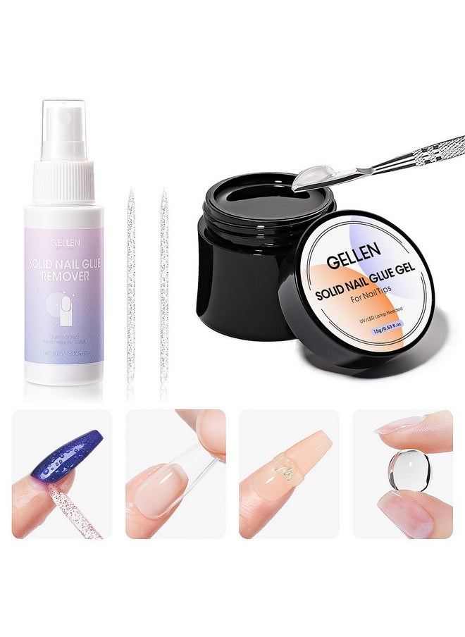 Solid Gel Nail Glue With 60Ml Nail Glue Remover Set 15G Solid Nail Glue Gel For Press On Nails Acrylic Nails Soft Gel Nail Tips Glue Remover Uv Lamp Gel Glue For Nails