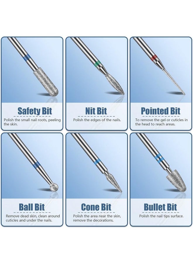 13Pc Nail Drill Bits Set, Drill Bits For Nails, 3Pcs Tungsten Carbide Drill Bits+ 3Pcs Ceramic Efile Nail Drill Bits+ 6Pcs Diamond Drill Bits+ 1Pcs Brush, 3/32 Inch Nail Bits For Nail Drill