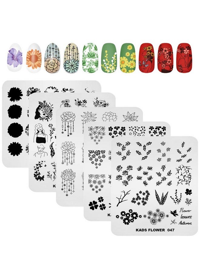 5Pcs Nail Stamp Plates Set Nails Art Stamping Plate Leaves Flowers Animal Nail Plate Template Image Plate