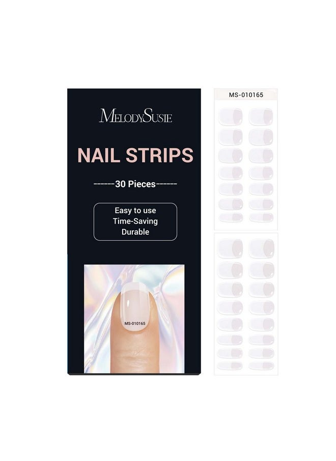 Semi Cured Gel Nail Strips (Classic White French)- Works With Nail Lamp, Salon-Quality, Long Lasting, Easy To Apply & Remove - Includes 30Pcs, 2 Prep Pads, Nail File & Wooden Stick