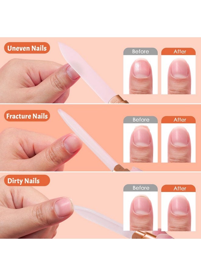 Glass Nail File For Natural Nails Crystal Nail Files Thick Glass Fingernail File Double-Sided Etched Gentle Nail Care Stocking Stuffers For Women Girls Gifts,Rose Red