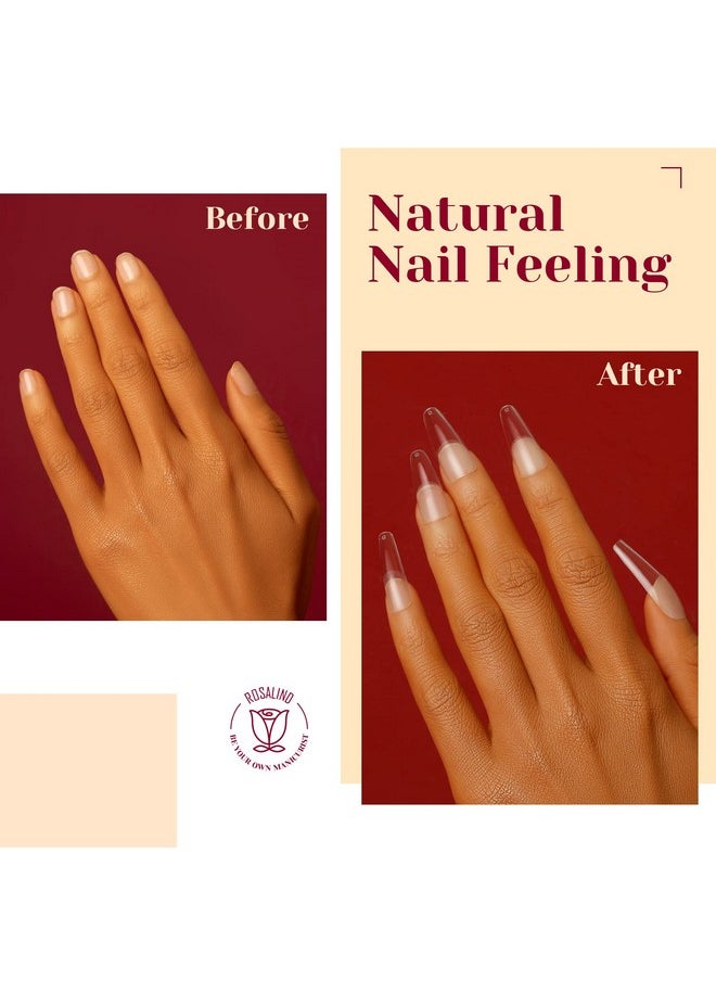 Alf Matte Long Coffin Soft Fake Nail Tips, Rosalind 12 Size Soft Full Cover False Nail Tips Half Matte Long Coffin Gel Nail Tips For Nail Extension,Acrylic Nail Tips (One-Sided No File)