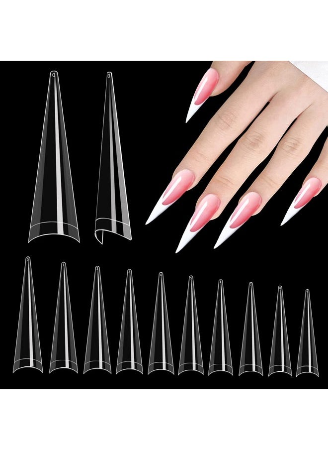 Stiletto Nail Tips For Acrylic Nail, 500Pcs Xxl Stiletto Nail Tips Half Cover False Nails Tips For Nail Salon And Home Diy 10 Sizes