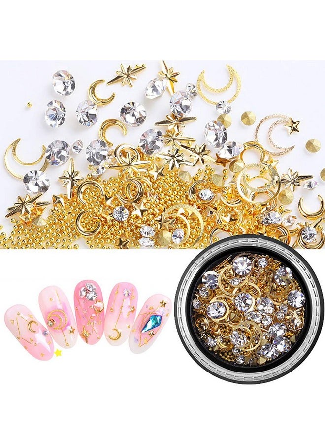 6 Boxes 3D Nail Rhinestones And Studs Gold Nail Rivets Set Nail Crystals Clear Nail Jewelry Decorations Manicure Kit With 1Pc Tweezers And Picker Pencil