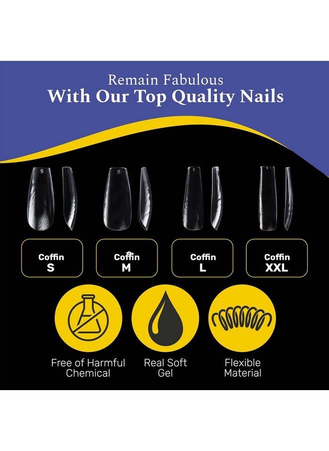 Soft Gel Coffin Shaped Gel Nail Tips Xxl, Length - Durable Full Cover Nail Tips - Made From Real Soft Gel, 10 Sizes, 500 Pieces - Easy To Remove (Coffin Xxl)