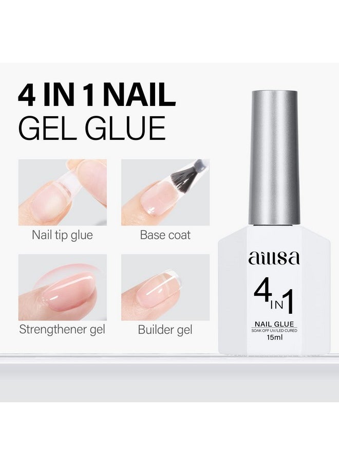 2Pcs Gel Nail Glue For Acrylic Nails, 4 In 1 Super Strong Nail Gel Glue For False Nail Tips U V Curing Needed, 15Ml High Capacity Gel Extension Brush On Nail Glue For Rhinestone Pearl Foil