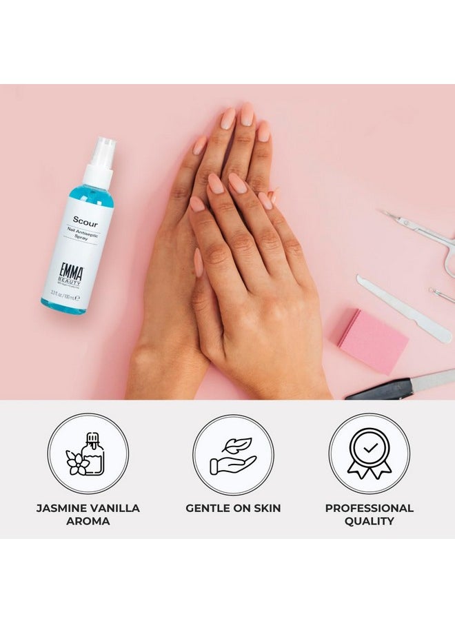 Scour Nail Antiseptic Spray, Nail Surface Cleanser And Cleaning Solution, 12+ Free Formula, 100% Vegan & Cruelty-Free, 3.3 Oz.