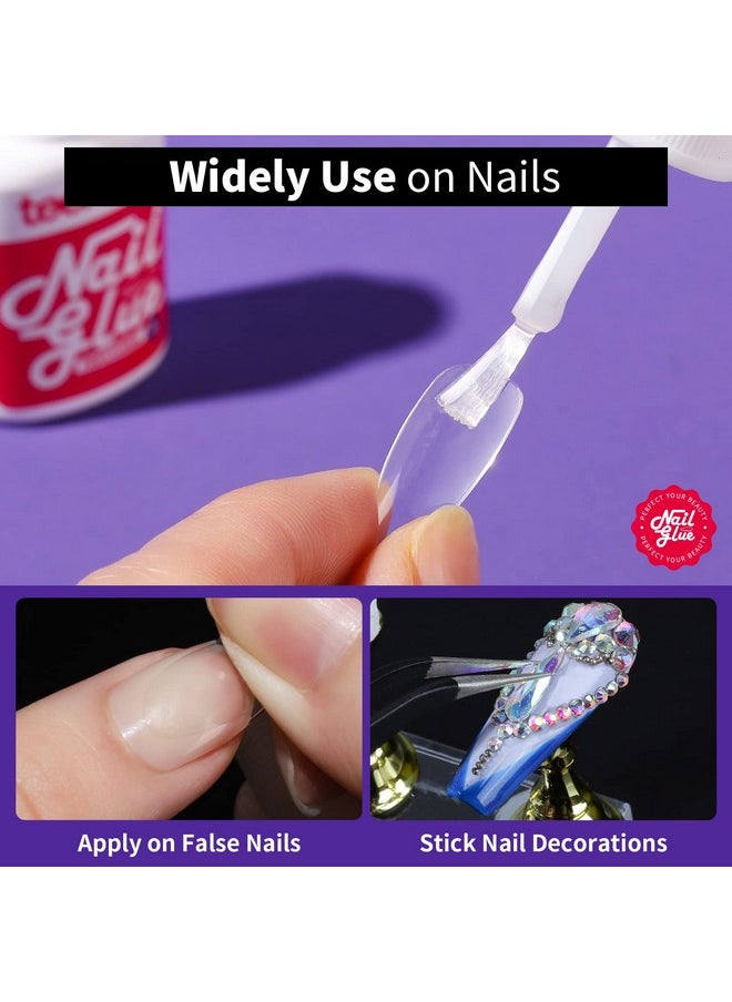 Nail Glue For Press Ons, 3 Pack Best Nail Glue For Gel Tips With Nail Files, Super Strong Nail Glue For Broken Nail Brush On Nail Glue For Press On Nails
