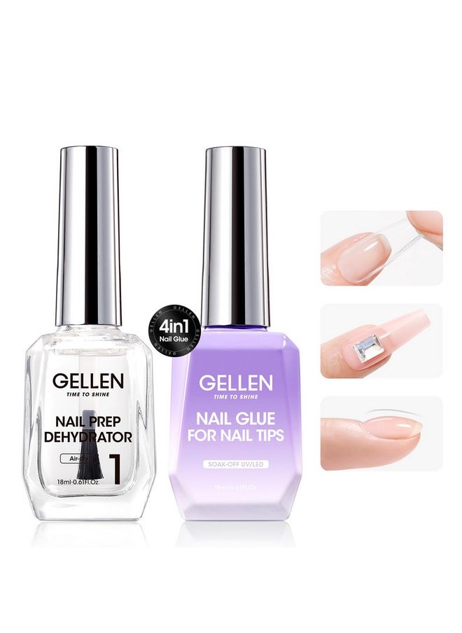 Nail Glue Gel And Nail Prep Dehydrator Gel Nail Kit, 4 In 1 Soak Off Led Uv Nail Glue For False Nails, Acrylic Nails, Clear Press On Nails, Extend Gel For Gel X Nails, Long Lasting For 28+ Days