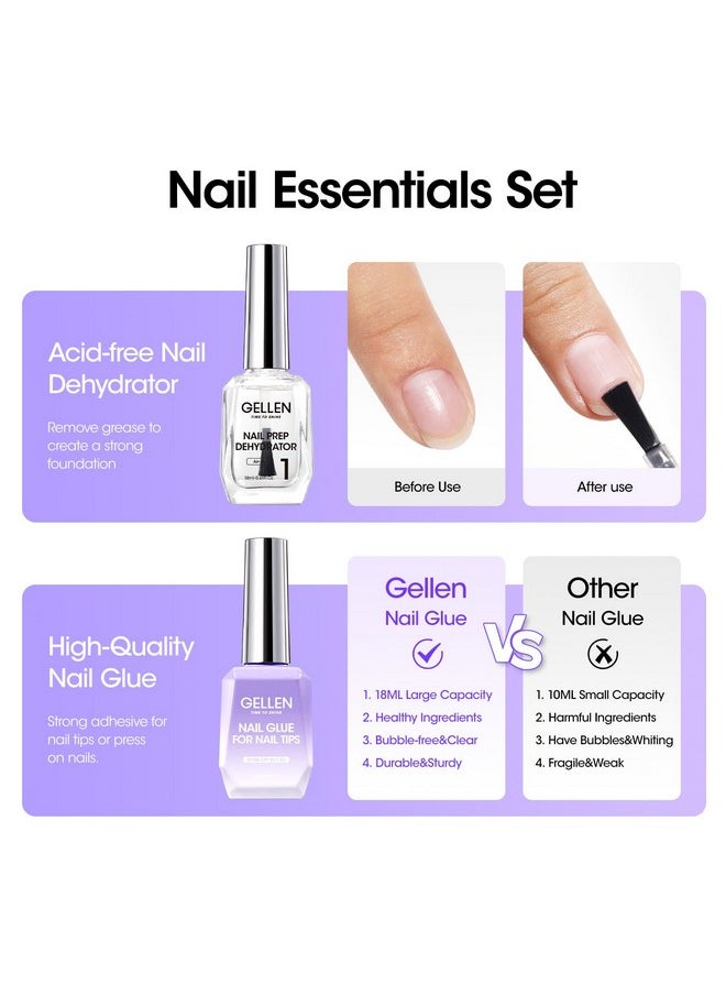 Nail Glue Gel And Nail Prep Dehydrator Gel Nail Kit, 4 In 1 Soak Off Led Uv Nail Glue For False Nails, Acrylic Nails, Clear Press On Nails, Extend Gel For Gel X Nails, Long Lasting For 28+ Days
