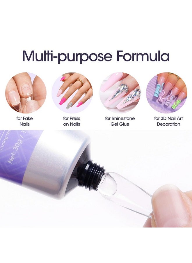 Solid Nail Glue Gel For Press On Nails, 30G Upgraded Gel Nail Glue For Acrylic Nails,Clear 3D Sculpture Gel Super Strong Solid Nail Glue Gel For Gel Tips Uv/Led Lamp Cured