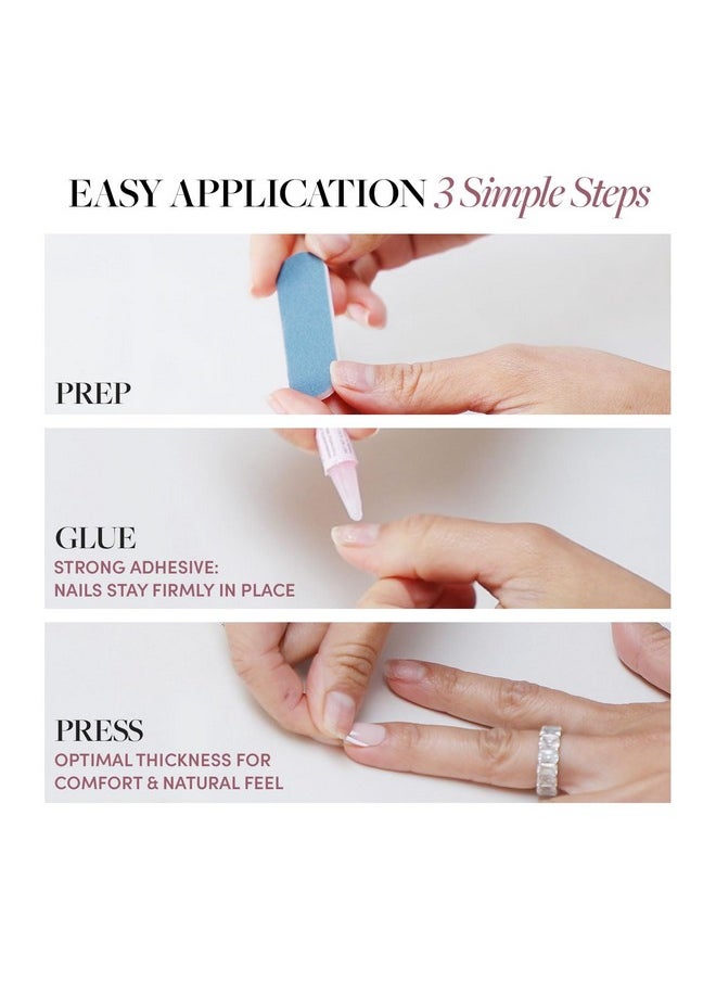 Press On Nails - French Riviera | Semi-Transparent Navy Blue French Tip Short Almond False Nails, Reusable Stick On Fake Nails With Glue | Salon Quality | 15 Sizes - 30 Nail Kit
