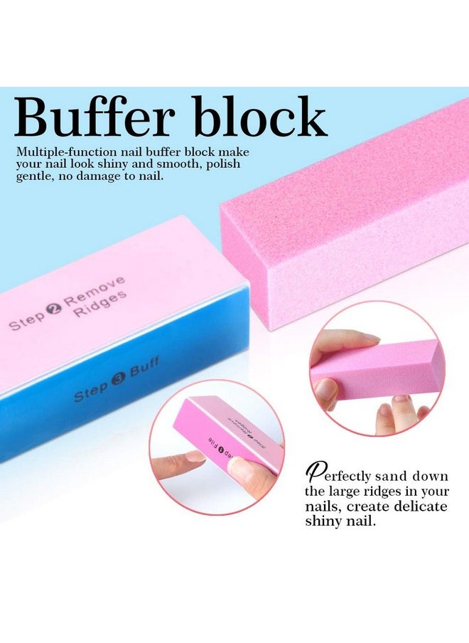 Nail File And Buffer- 3Pcs Double Sided Nail File, Rectangular Nail Buffer, Buffer Block Sponge Polished, Nail Brush, Come With Cuticle Nipper And Pusher, Perfect Manicure Tool Kit For Shiny Nail