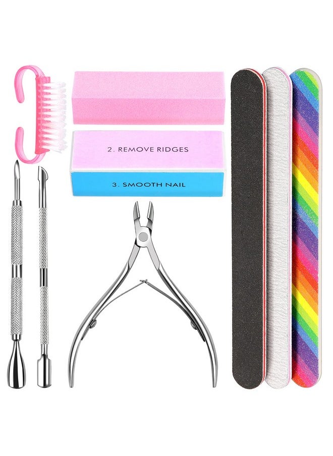 Nail File And Buffer- 3Pcs Double Sided Nail File, Rectangular Nail Buffer, Buffer Block Sponge Polished, Nail Brush, Come With Cuticle Nipper And Pusher, Perfect Manicure Tool Kit For Shiny Nail