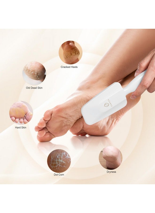 Glass Foot File Callus Remover - Long Handle Glass Foot Scrubber For Dead Skin, Cracked Heel Scraper Buffer - Professional Pedicure Tool For Smooth, Beautiful Feet - White