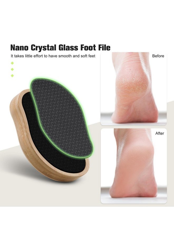 Glass Foot File Callus Remover With Bamboo Handle - Nano Glass Foot Scrubber For Dead Skin Pedicure File - Your Path To Silky, Smooth Feet