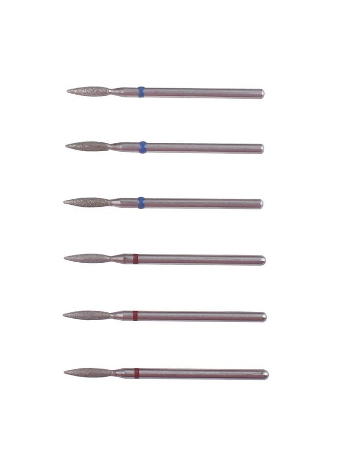 Flame Shape Diamond Cuticle Nail Drill Bit Set, 6Pcs Pro Manicure Drill Bits For Nail Prep, 3/32 Shank Efile Bit(Fine+Medium)