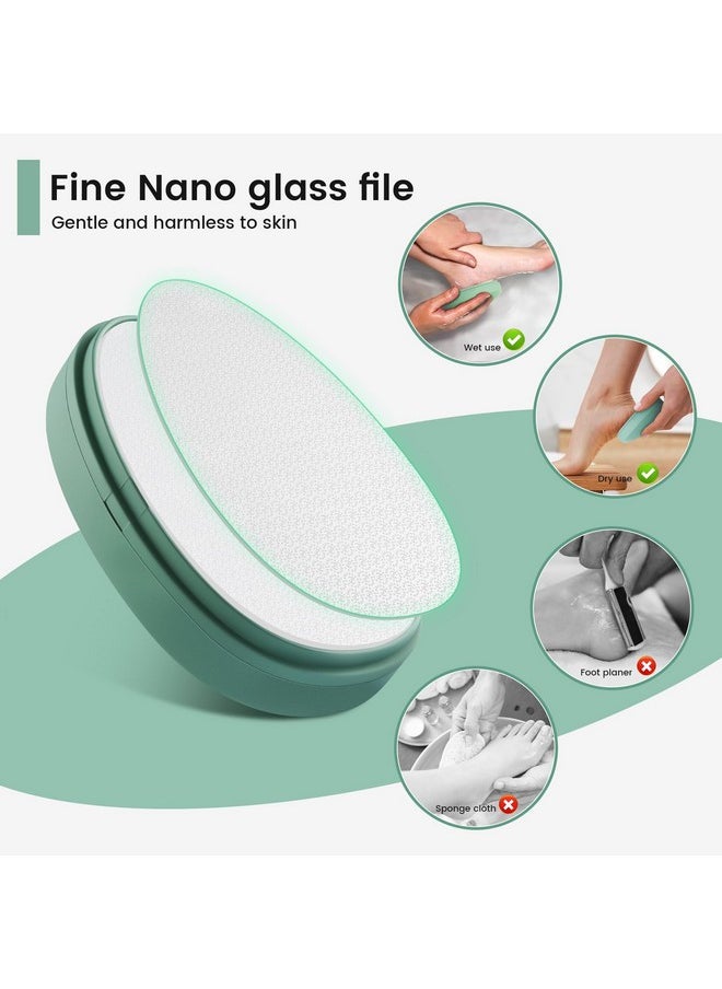 Nano Glass Foot File Callus Remover With Cover - Gentle Glass Foot Pumice Stone, Effective Feet Scrubber For Dead Skin, And Portable Pedi Egg Foot Care Tool - Green