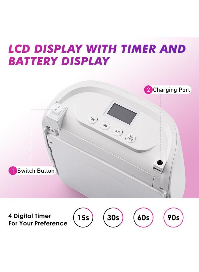 Professional Cordless Rechargeable Uv Led Nail Lamp With 4 Timer Setting And 126W High Power Quick Drying Nail Dryer(White)