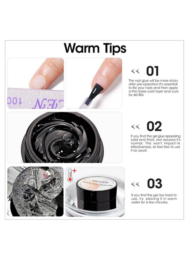 Solid Nail Glue Gel Kit, 15G Gel Nail Glue And 8W Mini Uv Light Led Lamp For Nail Cured, Solid Press On Nail Glue For Acrylic Fake Nail Tips, Solid Gel Glue For Nails Salon Art Diy At Home