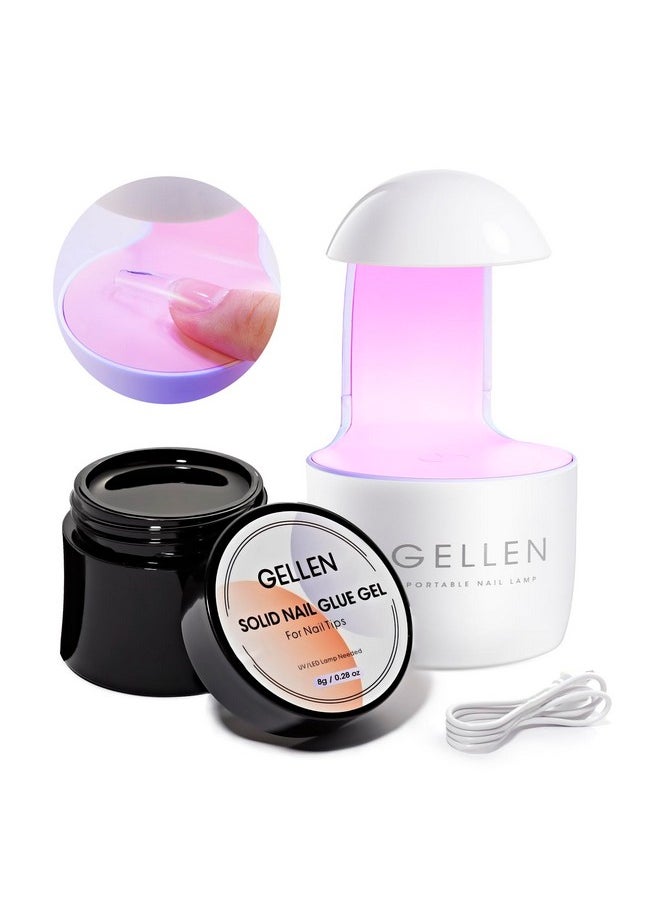 Solid Nail Glue Gel Kit, 15G Gel Nail Glue And 8W Mini Uv Light Led Lamp For Nail Cured, Solid Press On Nail Glue For Acrylic Fake Nail Tips, Solid Gel Glue For Nails Salon Art Diy At Home