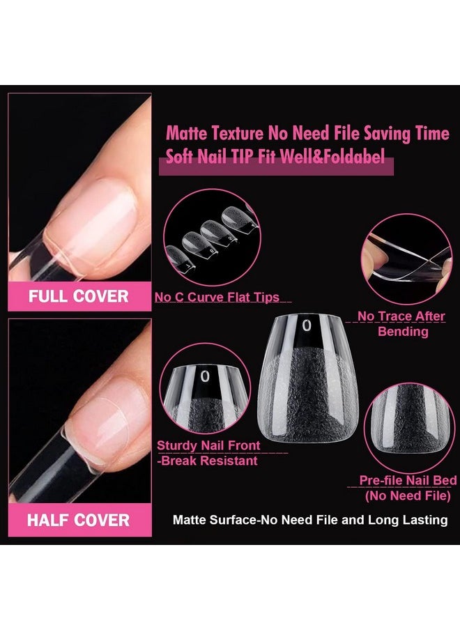 504Pcs Extra Short Gel X Nail Tips Coffin Shape - Pre Etched Glue On Fake Nails No C Curve For Women Acrylic Press On Nail Extension Full Cover At Home