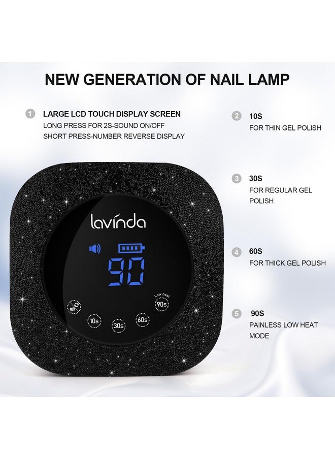 54W Uv Nail Lamp, Uv Light For Gel Nails, Cordless Rechargeable Uv Led Nail Lamp Nail Light With 4 Timer And Lcd Display, Professional Fast Curing Lamp Nail Dryer With Black Rhinestone