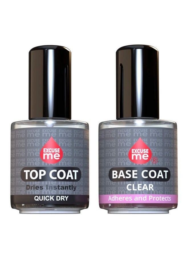 Duo Set Quick Dry Fast Top Coat + Base Coat Clear Long Lasting 15 Ml / 0.5 Oz