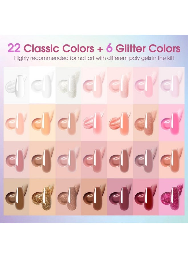 28 Colors Clear Pink Poly Nail Gel Kit With Mini Nail Lampnude Poly Nail Gel Kit Starter Kit Nail Kit For Beginners With Everything