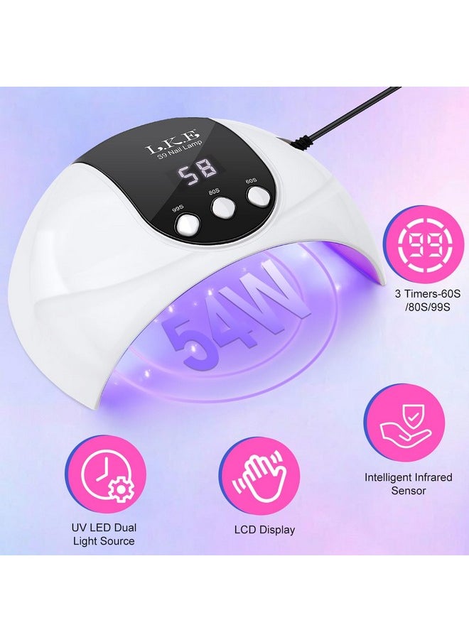 Uv Light For Gel Nails, 54W Uv Led Nail Lamp With 3 Timer Settings & Auto Sensor Lcd Screen, Professional Nail Dryer For Gel Polish, Fast Curing Nail Lamp Gift For Women And Girls (Black And White)