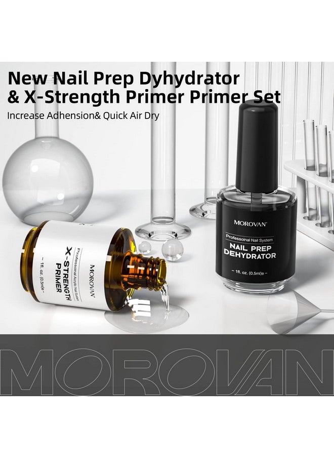 Nail Primer And Dehydrator For Acrylic Nails, Professional 2 Pcs No Burn Fast Air Dry Nail Prep Dehydrator And X-Strength Primer Natural, Acrylic Powder Application (0.5Fl Oz)