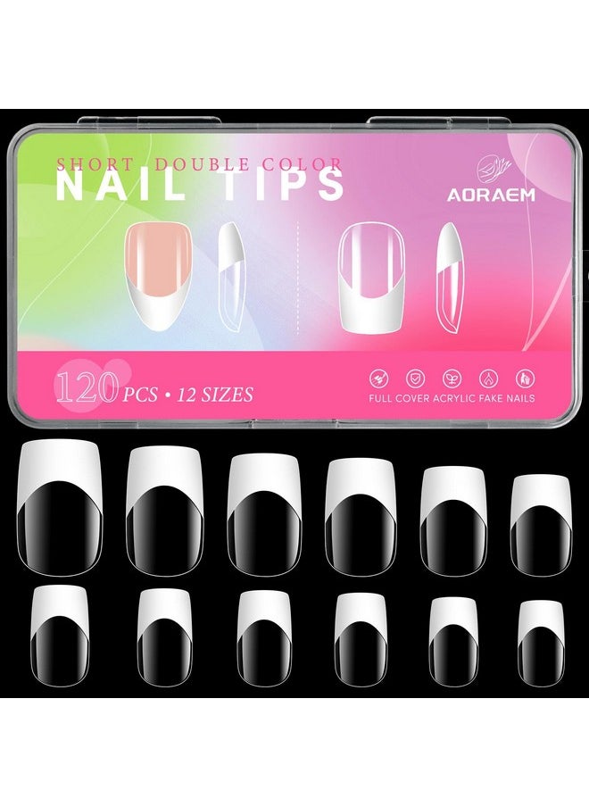 Short Square False Nail Tips, 120Pcs Acrylic Nails, 12 Sizes, Full Cover, Medium Tips, White & Clear, Press On, Ideal Gift For Nail Salon, Party, Diy