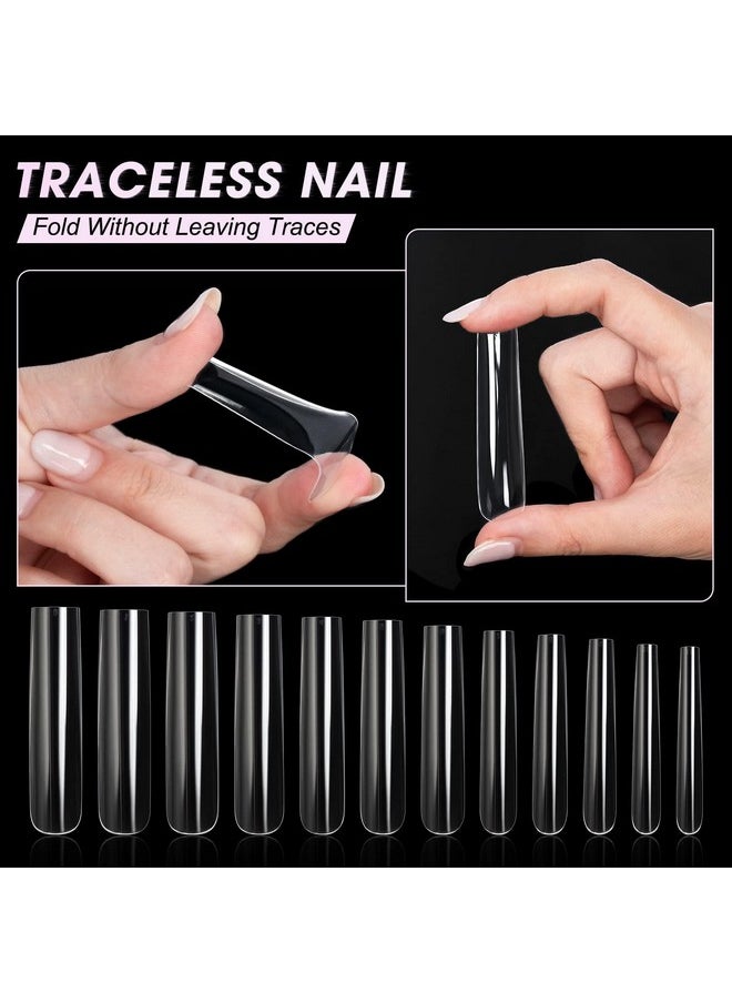 Extra Long Square Full Cover Nail Tips 240Pcs Xxxl Clear Full Cover Fake Nails False Nails 12 Sizes Tapered Square Press On Fake Nail Tips For Acrylic Nails Salons Home Diy With Box