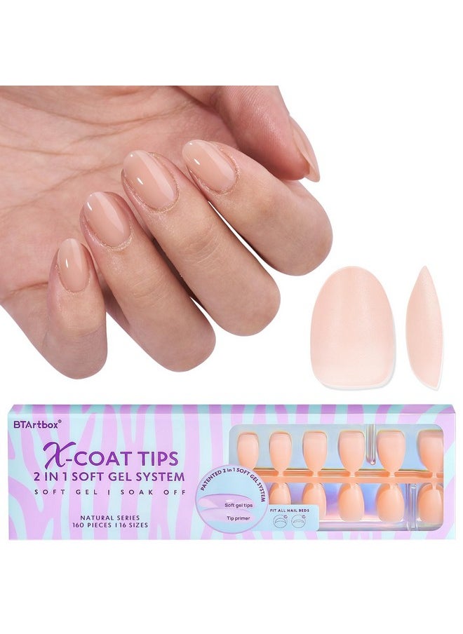 160Pcs Almond Plastic False Nails, Extra Short With Primer Cover, Jelly Xcoattips, 16 Sizes, Full Well Tips, Pressure Comfortable Wear, Last 28+ Days, Ideal Gift