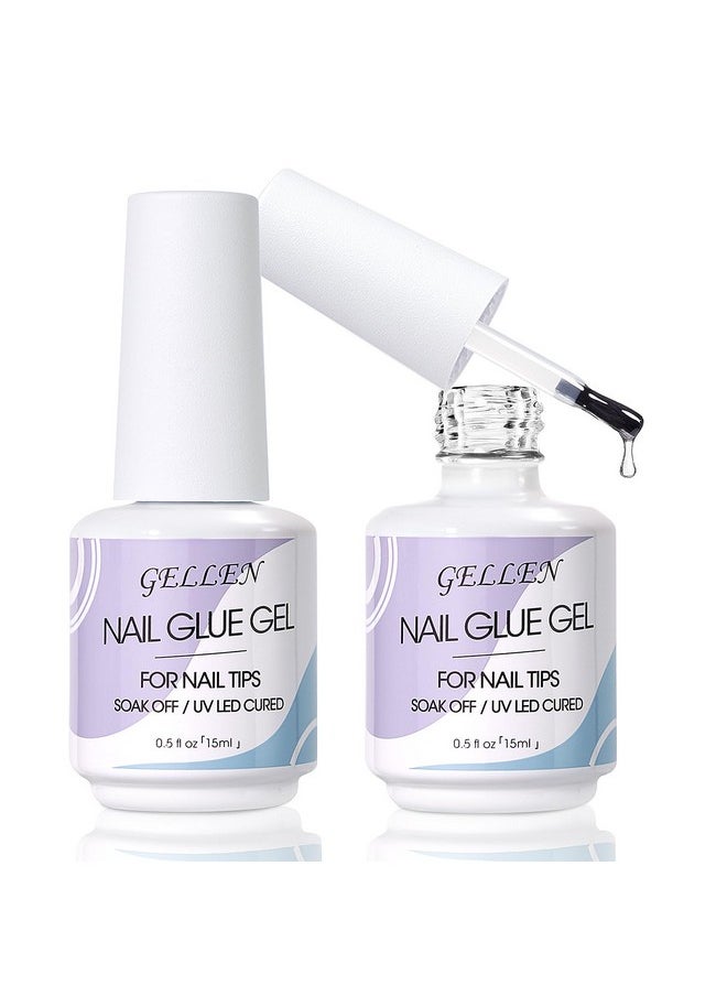 Nail Glue Gel, 2Pcs 15Ml 3 In 1 Gel Nail Glue For Acrylic Nail & Base Gel & Nail Strengthener Kit, Nail Glue For Press On Nails False Nails, Super Strong Gel Glue For Nail Extension
