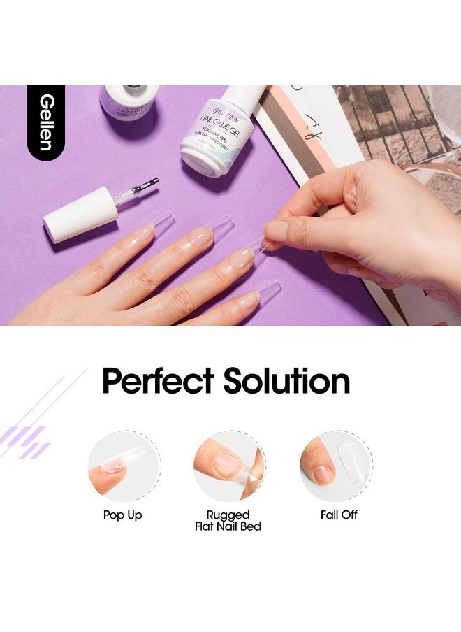 Nail Glue Gel, 2Pcs 15Ml 3 In 1 Gel Nail Glue For Acrylic Nail & Base Gel & Nail Strengthener Kit, Nail Glue For Press On Nails False Nails, Super Strong Gel Glue For Nail Extension