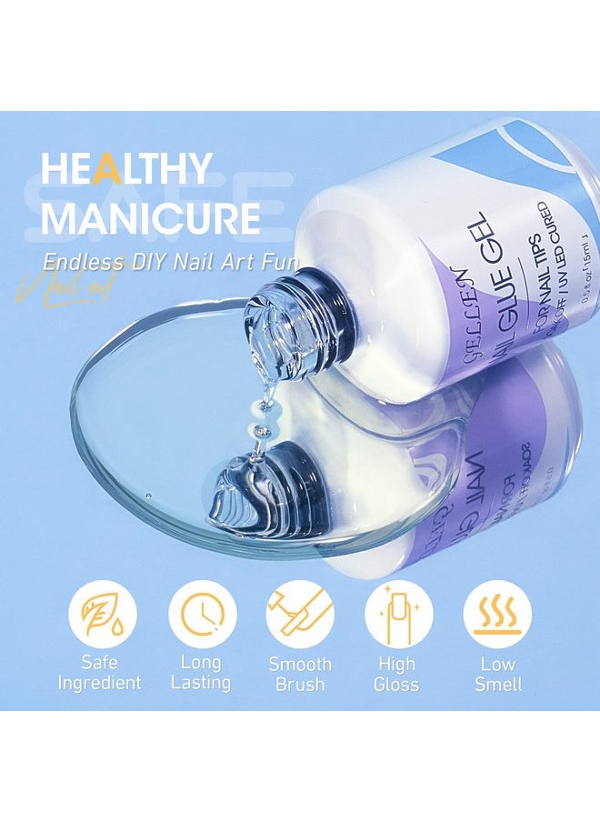 Nail Glue Gel, 2Pcs 15Ml 3 In 1 Gel Nail Glue For Acrylic Nail & Base Gel & Nail Strengthener Kit, Nail Glue For Press On Nails False Nails, Super Strong Gel Glue For Nail Extension