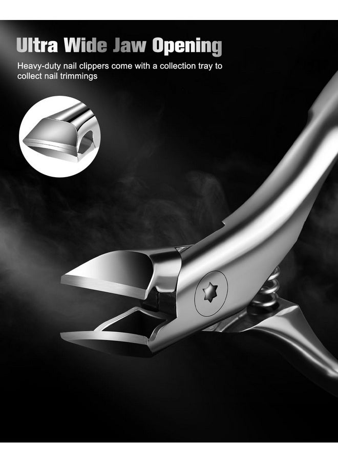 Wide Jaw Thick Toenail Clippers Thick Toenails - Precision Stainless Steel Toe Nail Clippers For Thick Nails For Seniors With Catcher - Silver