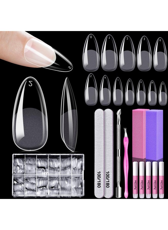 Nail Tips, Morgles 600Pcs Long-Lasting Soft Gel Nail Tips, Medium Full Cover Nail Tips, Pre-Etched Matte Gel X Nail Extensions, 12 Sizes With Glue & Nail Files