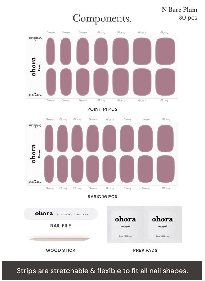Semi Cured Gel Nail Strips (N Bare Plum) - Purple, Solid, Works With Any Uv/Led Nail Lamps, Salon-Quality, Long Lasting, Easy To Apply & Remove - Includes 2 Prep Pads, Nail File & Wooden Stick