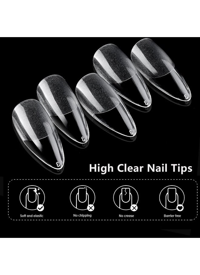 600Pcs Almond Nail Tips, Medium Gel X Nail Tips Almond Clear Fake Nails Full Cover Acrylic Gel X Nails For Salon And Home Manicure 12 Sizes