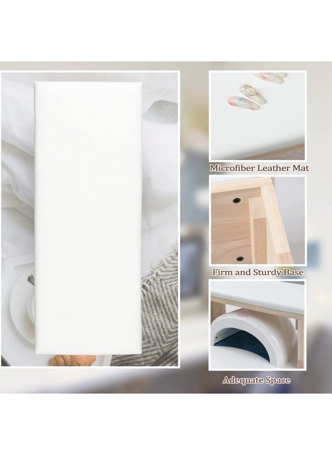 Arm Rest For Nail Techs, Professional Microfiber Leather Nail Arm Rest Cushion With Soft High-Density Sponge Solid Wood Table Non-Slip Manicure Hand Rest Stand For Nail Supplies (White)