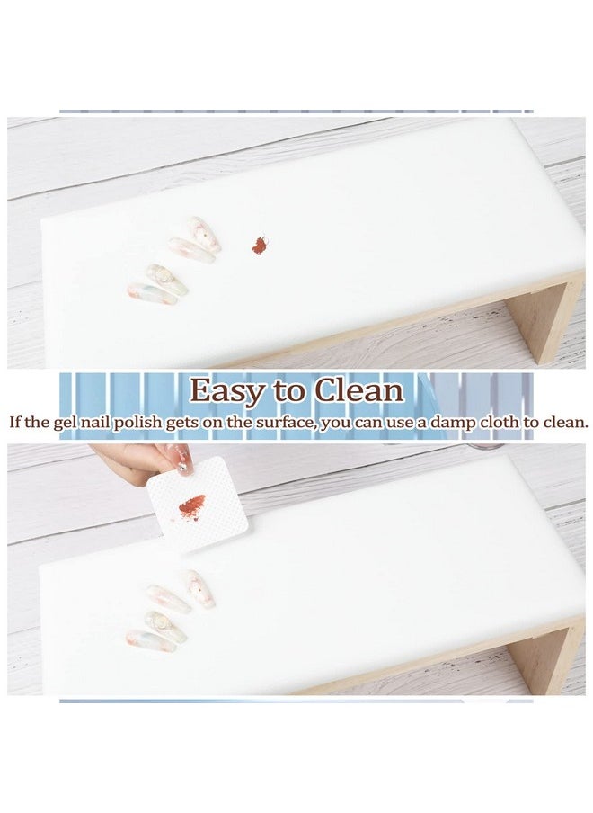 Arm Rest For Nail Techs, Professional Microfiber Leather Nail Arm Rest Cushion With Soft High-Density Sponge Solid Wood Table Non-Slip Manicure Hand Rest Stand For Nail Supplies (White)